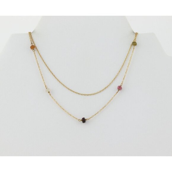 Gold Over Sterling Silver Natural Tourmaline Layered Station Necklace 15 to 17.5 - Picture 3 of 7